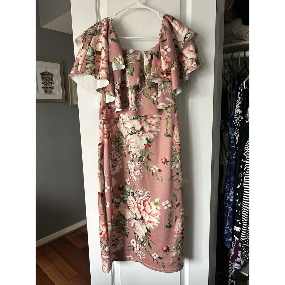 Boohoo NWT Women's Floral Ruffle Off The Shoulder Midi Dress Plus Size 18